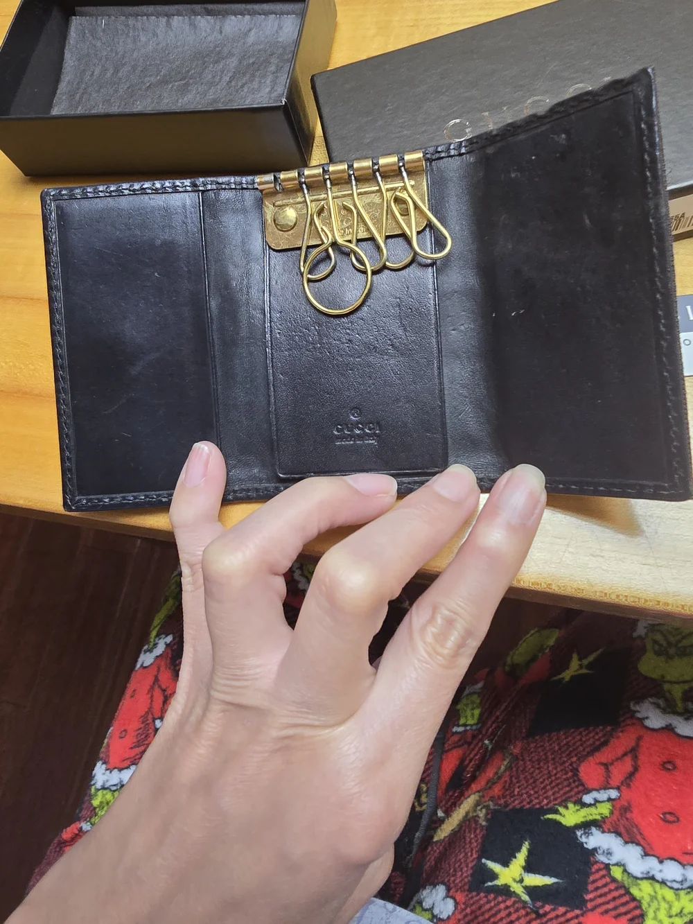 Gucci Black Canvas Key Holder with Brass GG Emblem